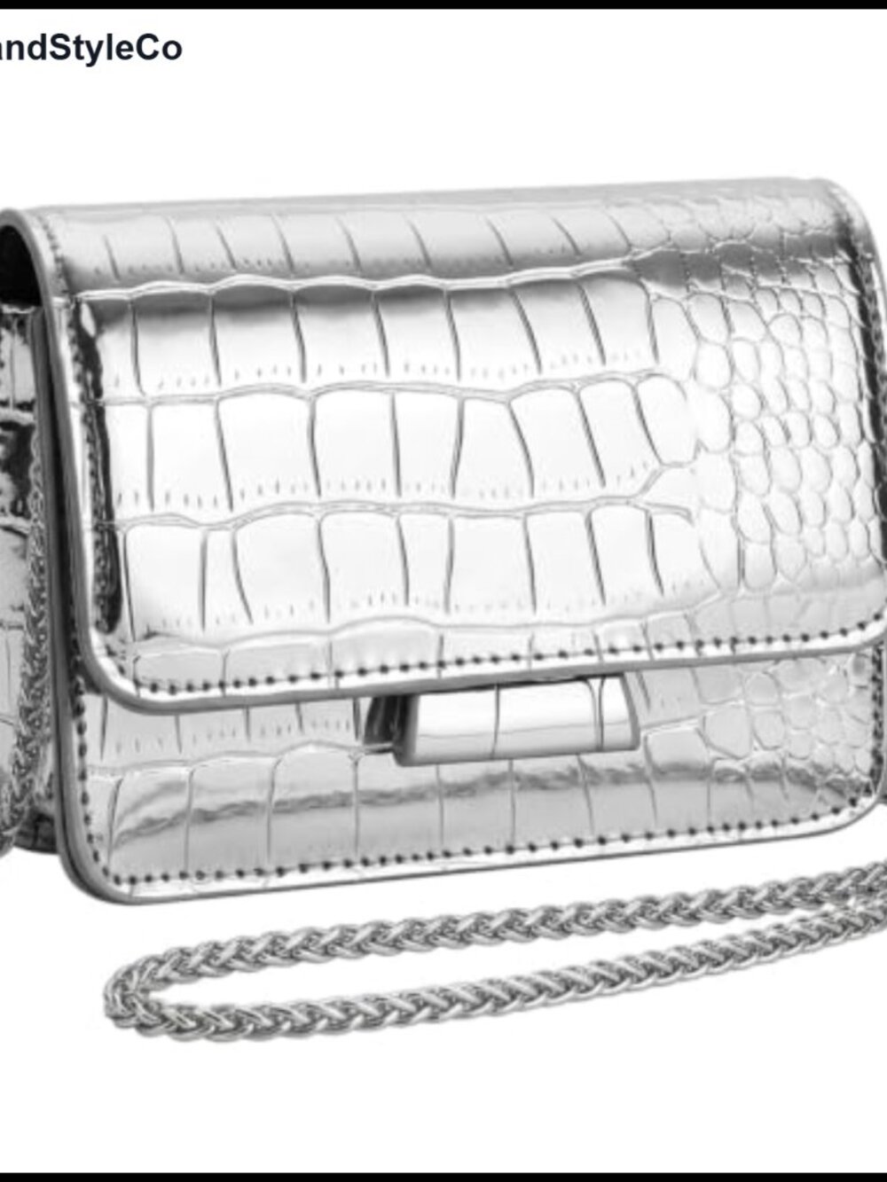 Metallic PU Leather Mini Crossbody Bag Chain Strap Party Clutch